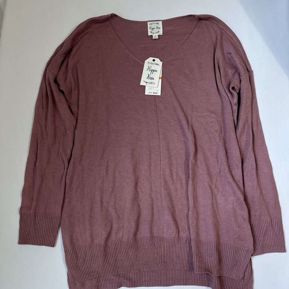 Hippie Rose Mauve Vneck Fine Knit Long Sleeve Top Sz Small A068